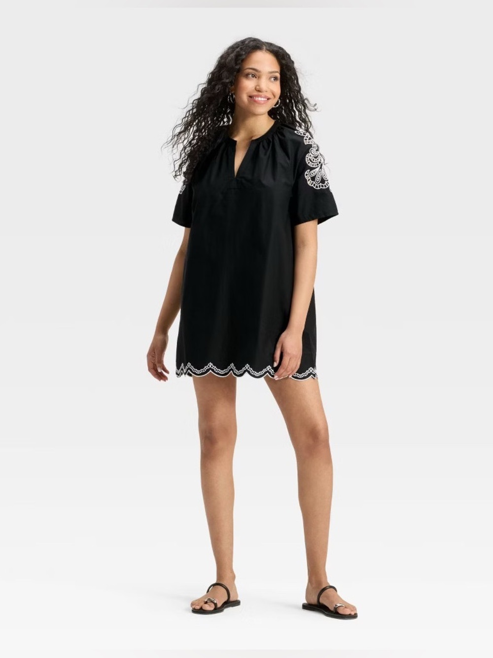 Universal Thread Embroidered Eyelet Shift Dress XL "Tuckernuck Style" Black - Picture 2 of 7